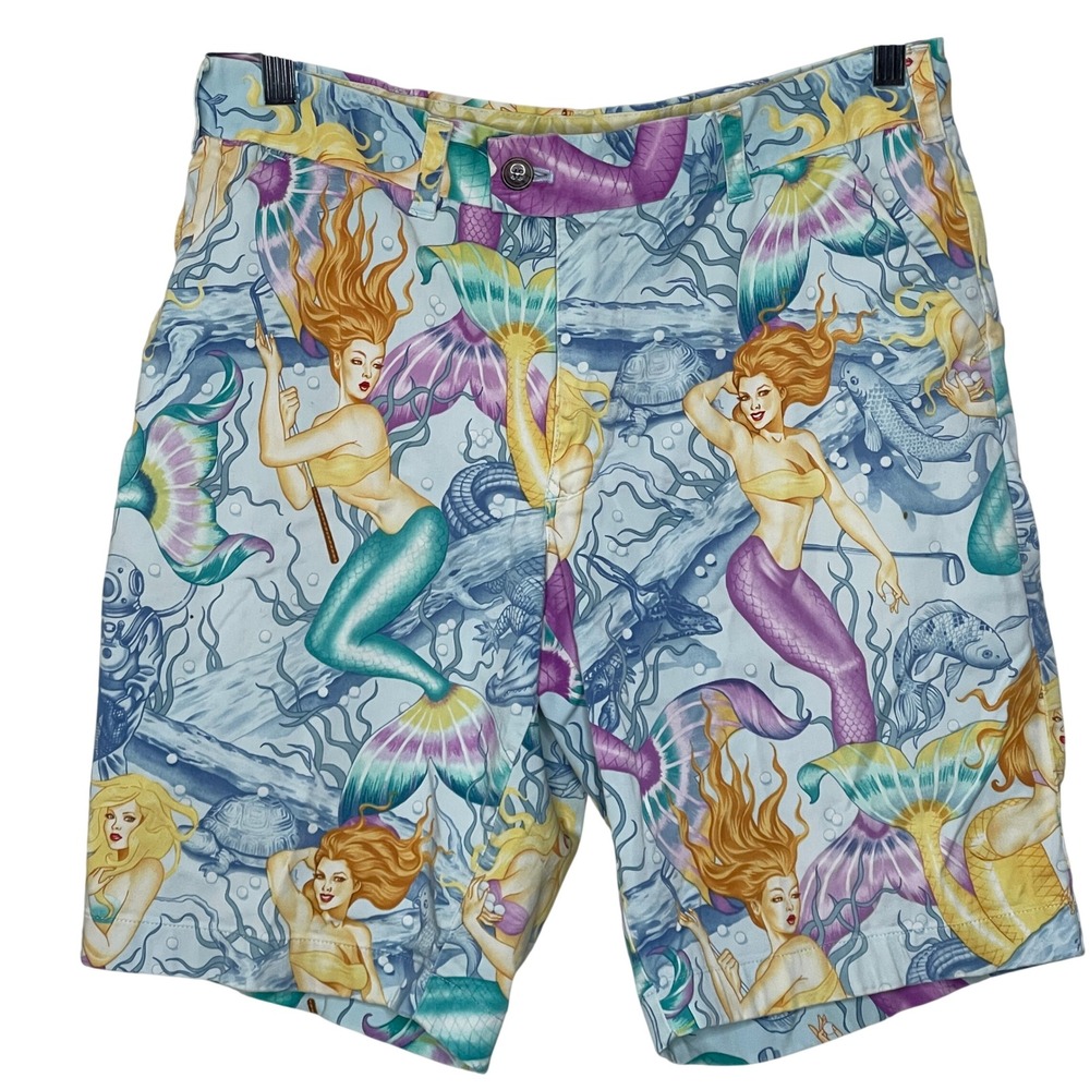 Loudmouth Golf Mens Mermaid Sea Life Print Shorts    Size‎ 32 Cotton Blend